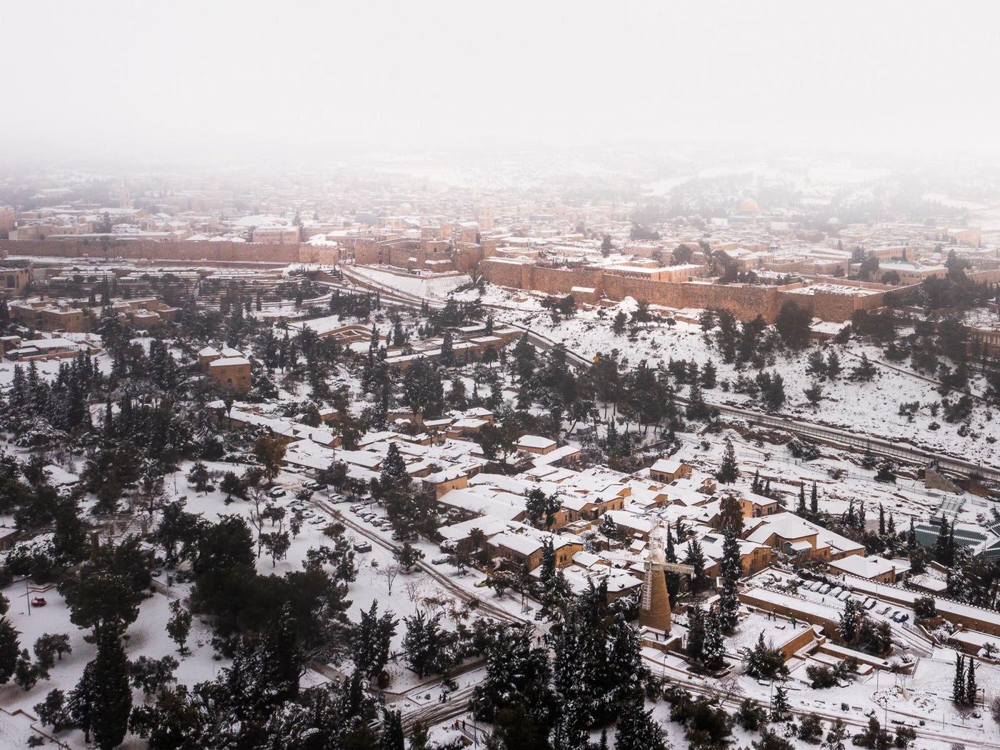 Cloaked in White - By Yehoshua Aryeh - Photograph of Israel - Jerusalem Covered in Snow
