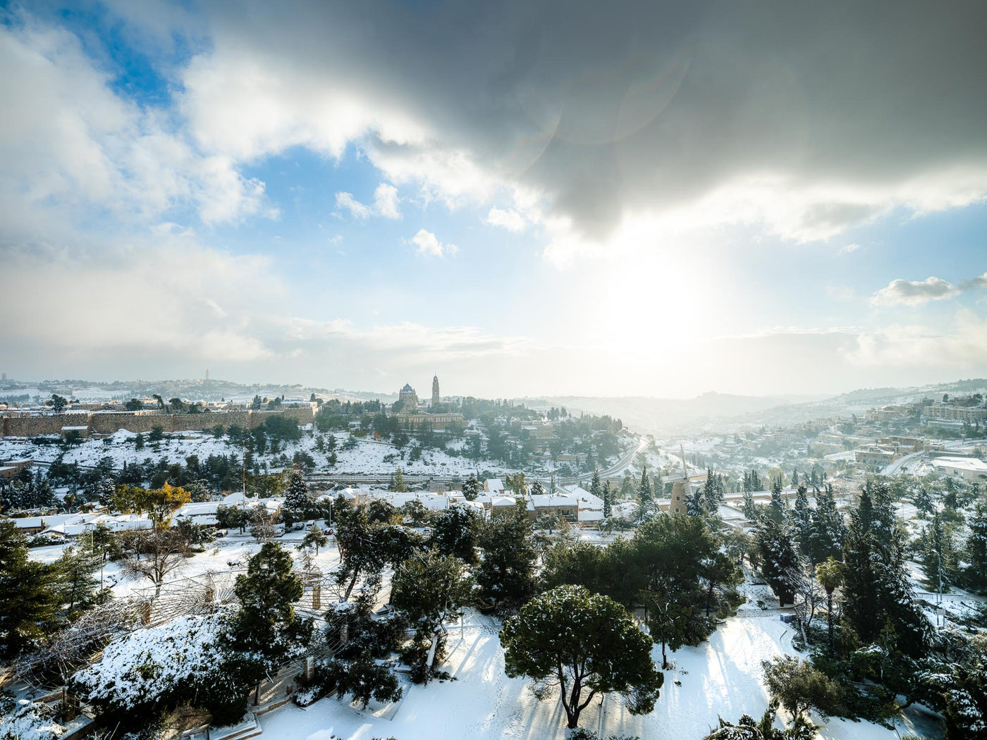 Light from Beyond - By Yehoshua Aryeh - Photograph of Israel - Jerusalem Covered in Snow