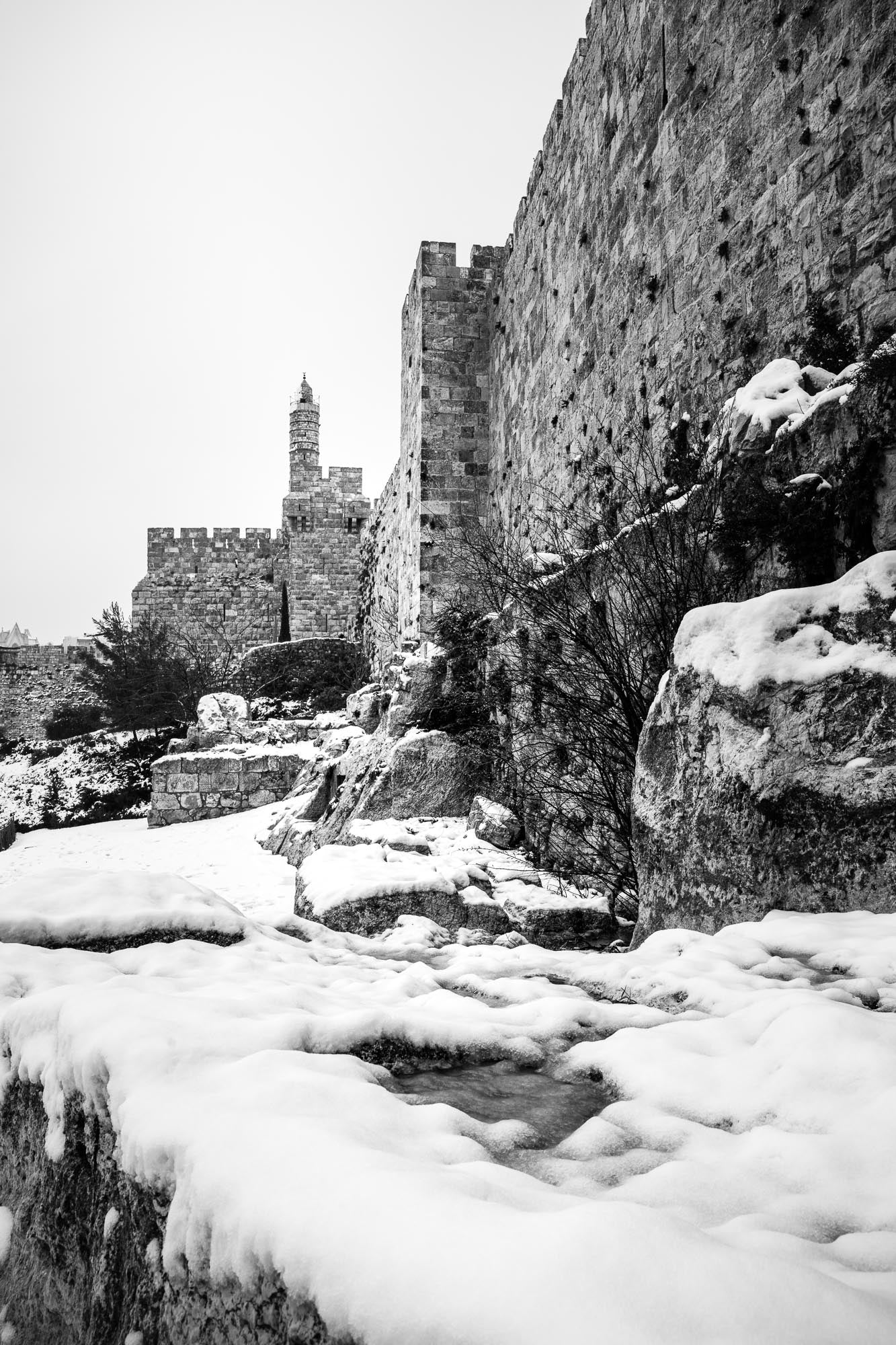 Winter Tower - By Yehoshua Aryeh - Photograph of Israel - Jerusalem Snow